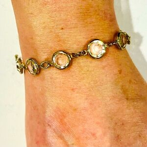 VINTAGE Austrian Crystal Clear/Colorless Crystal Gold Tone Bracelet, 7.5”